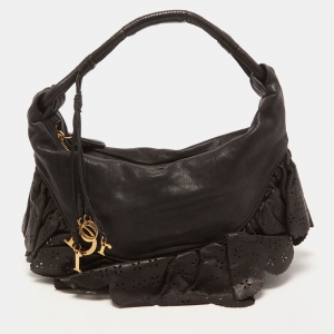 Dior Black Leather Small Gypsy Ruffle Hobo