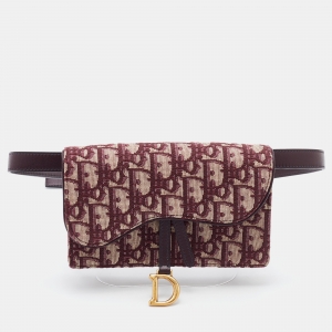 Pre Owned Dior Burgundy Oblique Canvas and Leather Saddle Belt Bag