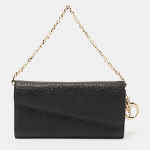 Pre Owned Dior Black/Pink Leather Diorissimo Rencontre Chain Wallet