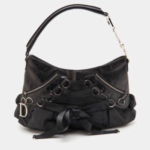 Pre Owned Dior Black Leather and Nylon Corset Ballet Hobo