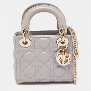 Dior Grey Cannage Leather Mini Lady Dior Tote