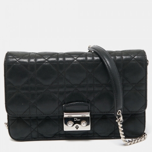 Pre Owned Dior Metallic Dark Grey Cannage Suede Miss Dior Promenade Chain Bag