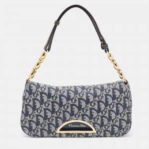 Pre Owned Dior Navy Blue Oblique Canvas and Leather Malice Hobo
