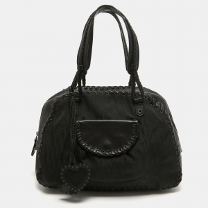 Pre Owned Dior Black Oblique Nylon and Leather Heart Charm Ethnic Satchel