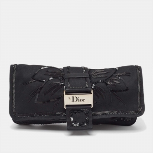 Pre Owned Dior Black Satin Beaded Pouch Wallet