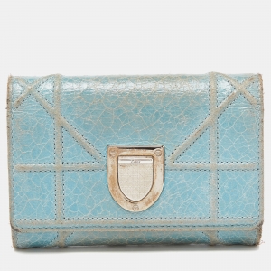 Dior Blue Crinkled Leather Diorama Trifold Wallet