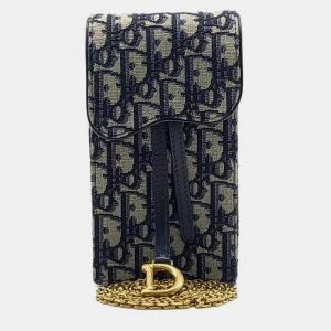 Dior Navy Blue Oblique Canvas Chain Crossbody Bag