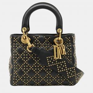 Dior Black Leather Medium Studded Supple Lady Dior Bag