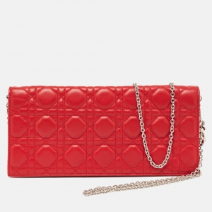 Dior Red Cannage Leather Lady Dior Chain Clutch