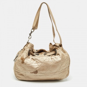 Dior Beige Cannage Nylon and Leather Drawstring Bag