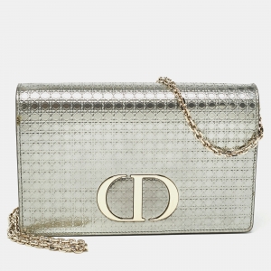 Dior Silver Micro Cannage Patent Leather 2in1 30 Montaigne Pouch Bag
