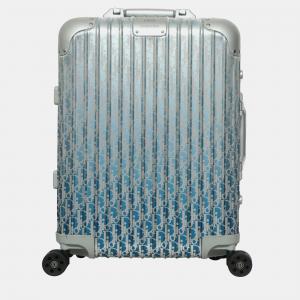 Dior Silver/Blue Aluminium Rimowa Oblique Carry-On Suitcase