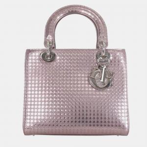 Dior Metallic Leather Medium Microcannage Lady Dior Tote Bag
