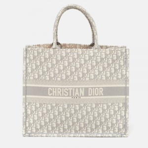 Pre Owned Dior Grey Oblique Embroidered Canvas Large Book Tote