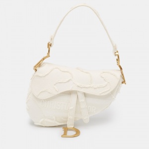 Pre Owned Dior Off White Canvas Camouflage Saddle Bag