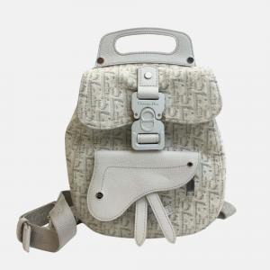 Dior Grey/Beige Canvas Saddle Backpack