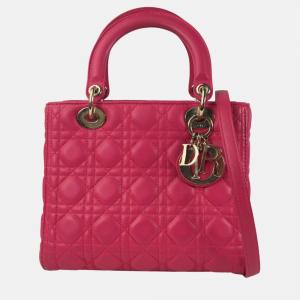 Dior Pink Leather Medium Lady Dior Tote Bag