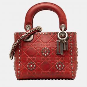 Dior Red Mini Embossed Calfskin Cannage Studded Supple Lady Dior