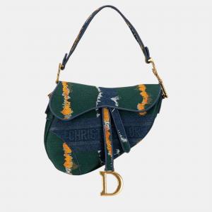 Dior Blue/Green Medium Embroidered Canvas Saddle Bag