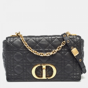 Dior Black Cannage Leather Medium Caro Shoulder Bag