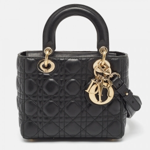 Dior Black Cannage Leather Small Lady Dior My ABCDior Tote
