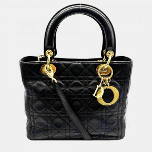 Dior Black Leather Medium Lady Dior Top Handle Bags