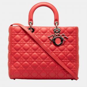 Dior Red Leather Large Lady Dior Top Handle Bags