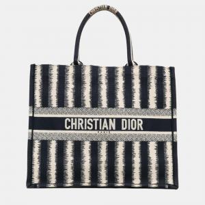 Dior Navy Blue Large Striped Book Tote