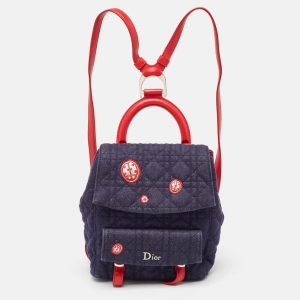 Dior Blue/Red Cannage Denim Small Stardust Backpack