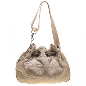 مملوكة مسبقًا Dior Beige Cannage Nylon Drawstring Hobo