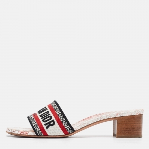 Dior Multicolor Canvas Dway Block Heel Slide Sandals Size 37