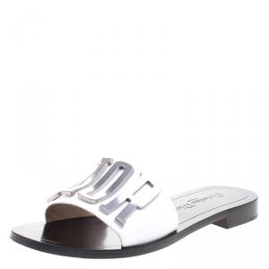 Pre Owned Dior White Leather Diorevolution Flat Slides Size 37