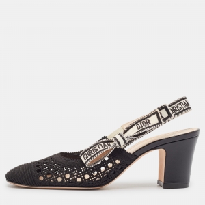Dior Black Cannage Fabric Dior & Moi Slingback Pumps Size 37