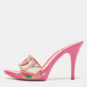Dior Multicolor Canvas Open Toe Slide Sandals Size 39.5