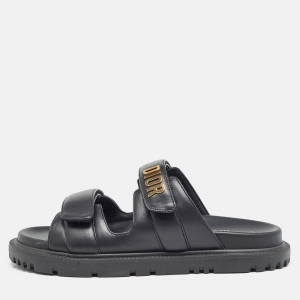 Dior Black Leather DiorAct Flat Slides Size 38 