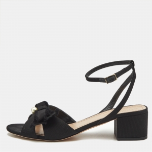 Dior Black Canvas Pear  Embellished Ankle Strap Sandals Size 41