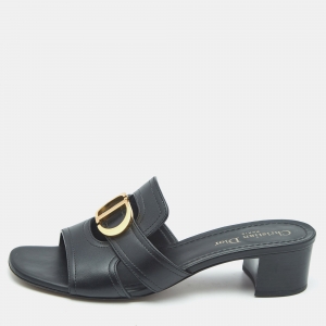 Dior Black Leather 30 Montaigne Slide Sandals Size 39