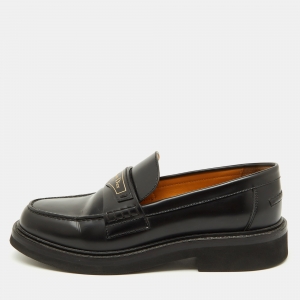 Dior Black Brushed Leather Boy Platform Slip On Loafers Size 37