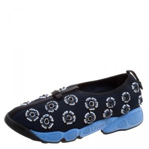Pre Owned Dior Blue Embellished Mesh Fabric Fusion Sneakers Size 38