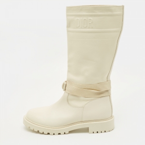 Pre Owned Dior D-major Size 38 White Leather Mid Calf Boots
