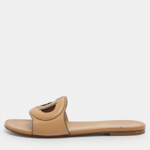 Pre Owned Dior D Club Brown Size 38 Leather Flat Slides 