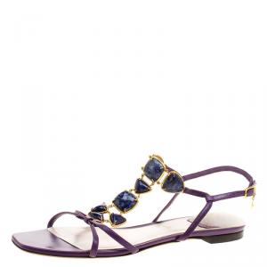 مملوكة مسبقًا صندل فلات ديور جلد بنفسجي مزخرف مقاس 40