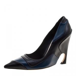 Pre Owned حذاء كعب عالي ديور جلد ثنائي اللون مقدمة مدببة مقاس 38