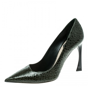 Pre Owned Dior Green Crackled Leather Pointed Toe Pumps Size 38