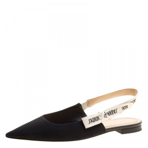 Pre Owned Dior Black Canvas J'adior Ribbon Pointed Toe Slingback Flats Size 39