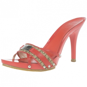 Pre Owned Dior Orange Monogram Slides Size 40.5