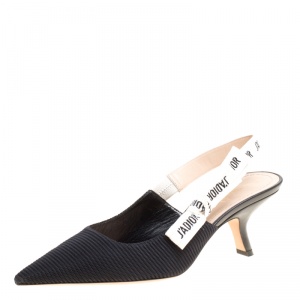 Dior Black Canvas J'adior Ribbon Pointed Toe Slingback Sandals Size 39