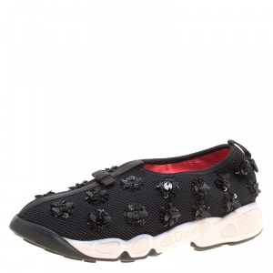 Pre Owned Dior Black Mesh Fusion Embellished Sneakers Size 38