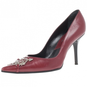 Dior Red Leather Heart Logo Pumps Size 36.5
