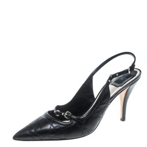 مملوكة مسبقًا Dior Black Cannage Leather Buckle Pointed Toe Slingback Sandals Size 41